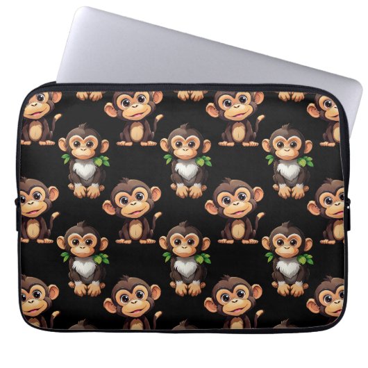 Affenmuster-Design Schwarz Laptopschutzhülle (Vorderseite)