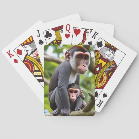 Affenmutter und Baby auf einem Baum Spielkarten (Rückseite)
