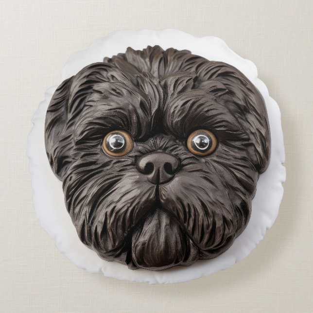 Affenpinscher 3D Inspiriert Rundes Kissen (Vorderseite)