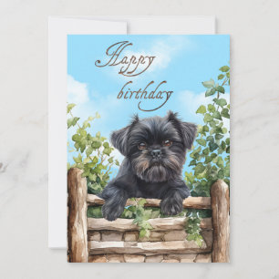 Affenpinscher Aquarellhund pinkelt über Zaun Feiertagskarte