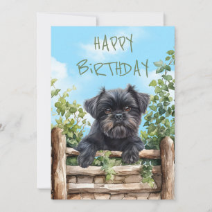 Affenpinscher Aquarellhund pinkelt über Zaun Feiertagskarte
