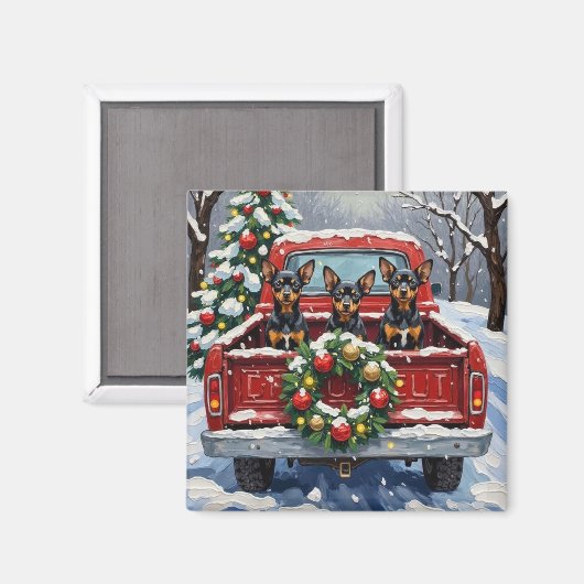 Affenpinscher Christmas Red Truck Holiday Magnet (Vorderseite/Rückseite)
