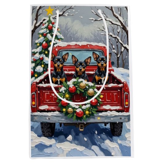 Affenpinscher Christmas Red Truck Holiday Mittlere Geschenktüte (Vorderseite)
