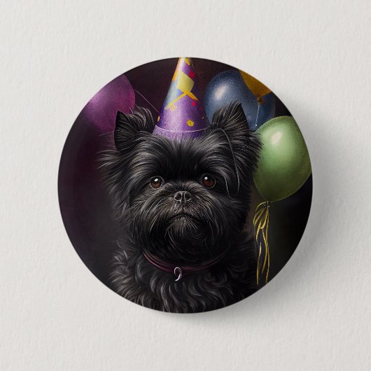 Affenpinscher Dog Birthday Balloons Button (Vorderseite)
