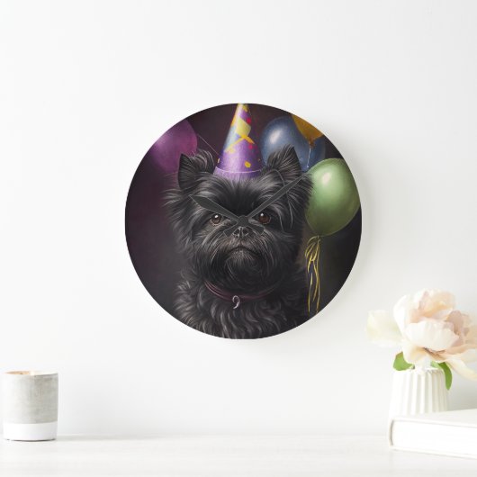Affenpinscher Dog Birthday Balloons Große Wanduhr (Zuhause)