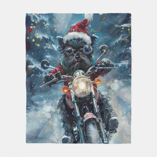 Affenpinscher Dog Riding Motorrad Weihnachten Fleecedecke (Vorderseite)