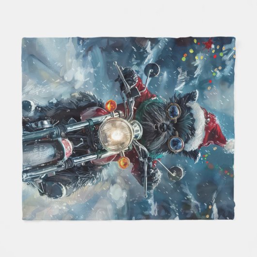 Affenpinscher Dog Riding Motorrad Weihnachten Fleecedecke (Vorderseite (Horizontal))