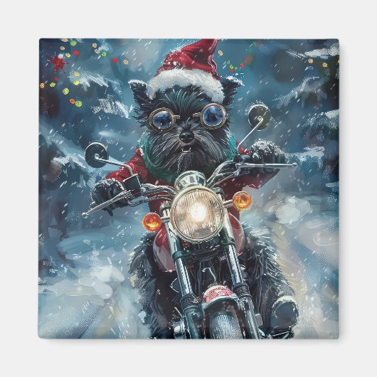 Affenpinscher Dog Riding Motorrad Weihnachten Magnet (Vorne)