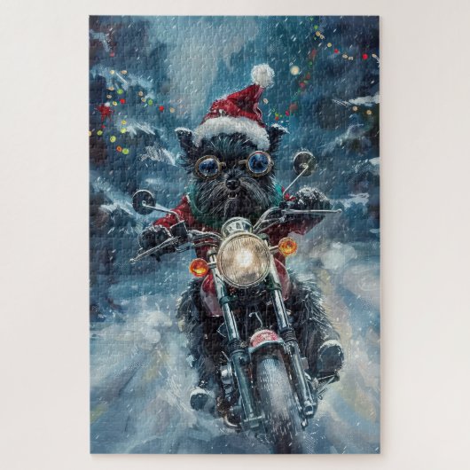 Affenpinscher Dog Riding Motorrad Weihnachten Puzzle (Vertikal)