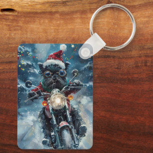 Affenpinscher Dog Riding Motorrad Weihnachten Schlüsselanhänger