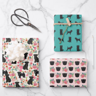Affenpinscher Dog Vintag Florals Geschenkpapier Set