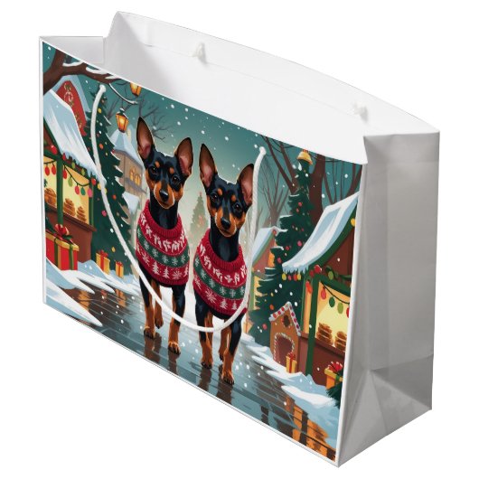 Affenpinscher Dogs Christmas Snow Holiday Große Geschenktüte (Rückseite Schrägansicht)