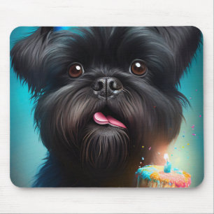 Affenpinscher feiert Geburtstag Luftballons Kuchen Mousepad