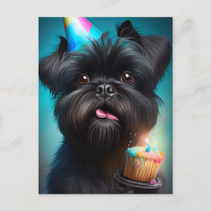 Affenpinscher feiert Geburtstags-Ballon-Torte Postkarte