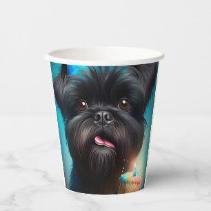 Affenpinscher feiert Geburtstags Luftballons Kuche Pappbecher
