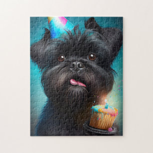 Affenpinscher feiert Geburtstags Luftballons Kuche Puzzle