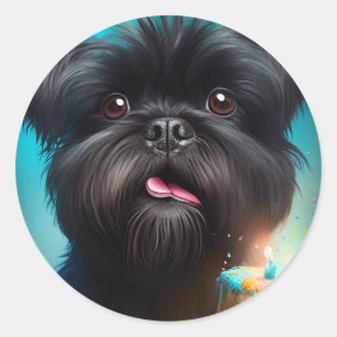 Affenpinscher feiert Geburtstags Luftballons Kuche Runder Aufkleber