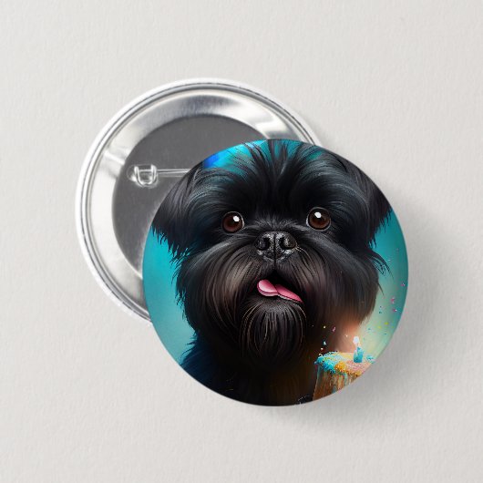 Affenpinscher feiert Geburtstagskuchen Button (Vorne & Hinten)