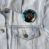 Affenpinscher feiert Geburtstagskuchen Button (Beispiel)