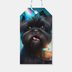 Affenpinscher feiert Geburtstagskuchen Geschenkanhänger