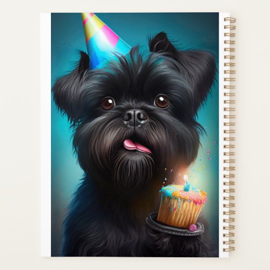 Affenpinscher feiert Geburtstagskuchen Planer (Rückseite)