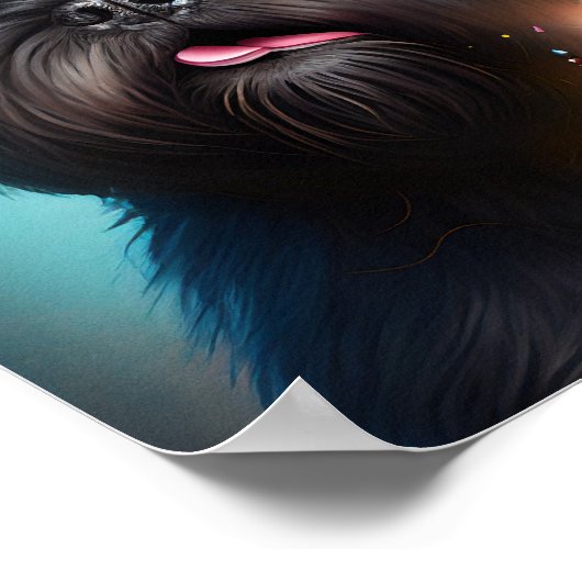 Affenpinscher feiert Geburtstagskuchen Poster (Ecke)