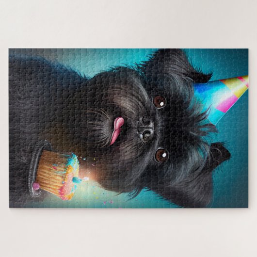 Affenpinscher feiert Geburtstagskuchen Puzzle (Horizontal)