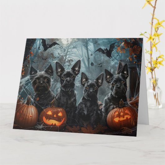 Affenpinscher Halloween-Nachtdoggie Delight Karte (Gelbe Blume)