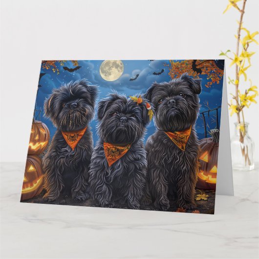 Affenpinscher Halloween Spooky Karte (Gelbe Blume)