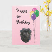 Affenpinscher Happy 1. Geburtstag Karte (Gelbe Blume)
