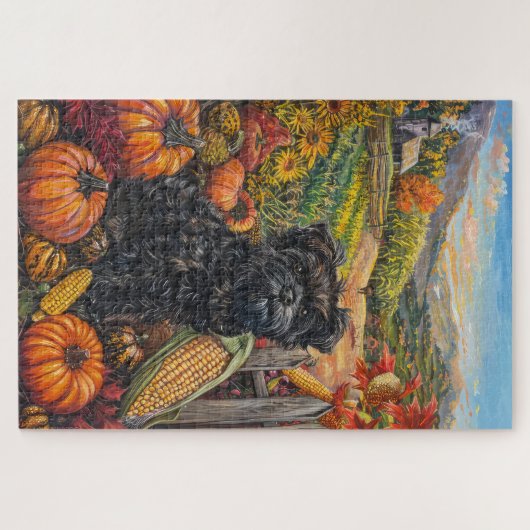 Affenpinscher Herbsternte Erntedank Hund Puzzle (Horizontal)