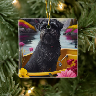 Affenpinscher Hund auf einem Paddel: Ein landschaf Keramikornament