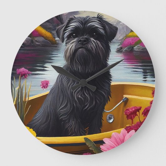 Affenpinscher Hund auf einem Paddle: Ein Landschaf Große Wanduhr (Vorderseite)