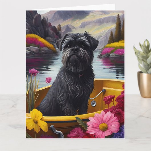 Affenpinscher Hund auf einem Paddle: Ein Landschaf Karte (Kleine Pflanze)