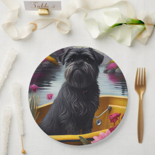 Affenpinscher Hund auf einem Paddle: Ein Landschaf Pappteller
