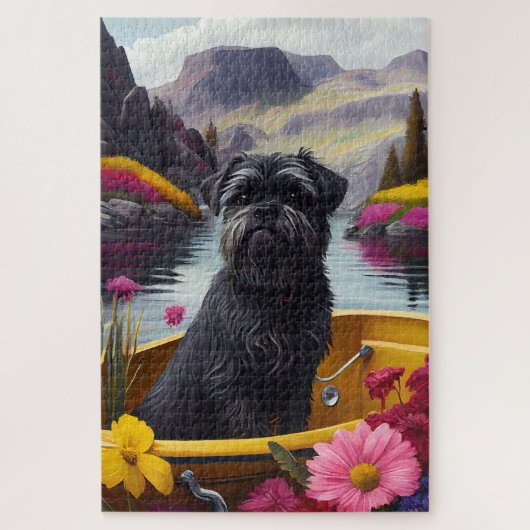 Affenpinscher Hund auf einem Paddle: Ein Landschaf Puzzle (Vertikal)