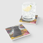 Affenpinscher Hund auf einem Paddle: Ein Landschaf Steinuntersetzer (Seitenansicht)