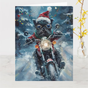 Affenpinscher Hund fährt Motorrad Weihnachten Karte