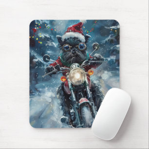 Affenpinscher Hund fährt Motorrad Weihnachten Mousepad