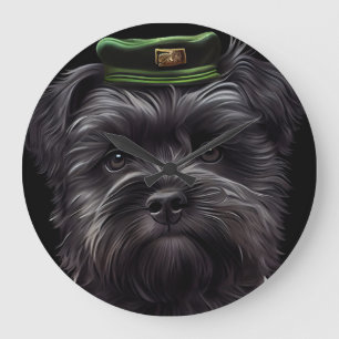 Affenpinscher-Hund im St. Patrick's Day-Kleid Große Wanduhr