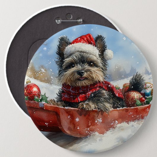 Affenpinscher Hund in Sledge Let it Snow Christmas Button (Vorne & Hinten)