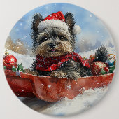 Affenpinscher Hund in Sledge Let it Snow Christmas Button (Vorderseite)