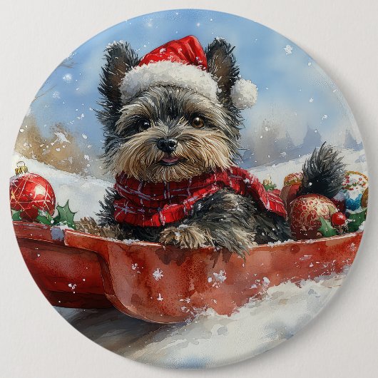 Affenpinscher Hund in Sledge Let it Snow Christmas Button (Vorderseite)