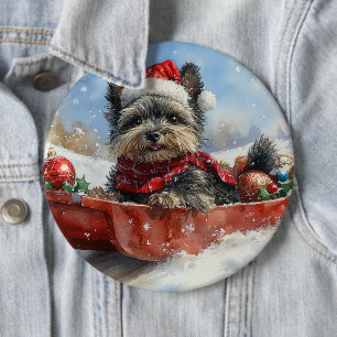 Affenpinscher Hund in Sledge Let it Snow Christmas Button
