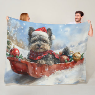Affenpinscher Hund in Sledge Let it Snow Christmas Fleecedecke