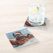 Affenpinscher Hund in Sledge Let it Snow Christmas Glasuntersetzer (Schrägansicht)