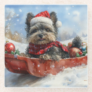 Affenpinscher Hund in Sledge Let it Snow Christmas Glasuntersetzer
