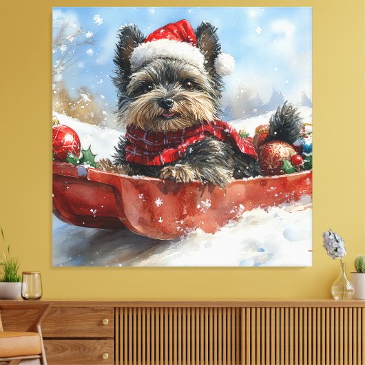 Affenpinscher Hund in Sledge Let it Snow Christmas Leinwanddruck (Insitu (Wohnzimmer))