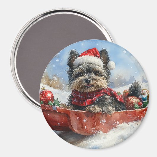 Affenpinscher Hund in Sledge Let it Snow Christmas Magnet (Vorderseite/Rückseite)