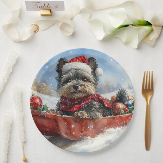 Affenpinscher Hund in Sledge Let it Snow Christmas Pappteller (Hochzeit)